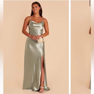 Satin Moss Green Bridesmaid Dress Medium Birdy Grey